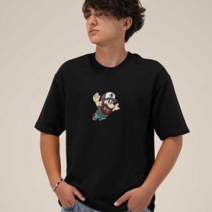 تی شرت پنبه ماکان 30 گلدوزی ماریو قواره باکسی