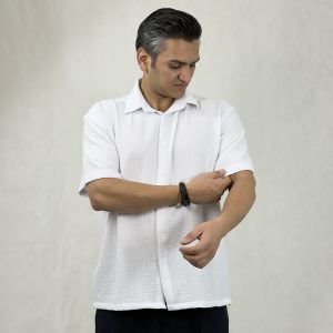 پیراهن نیمه آستین پارچه چروک قواره باکسی